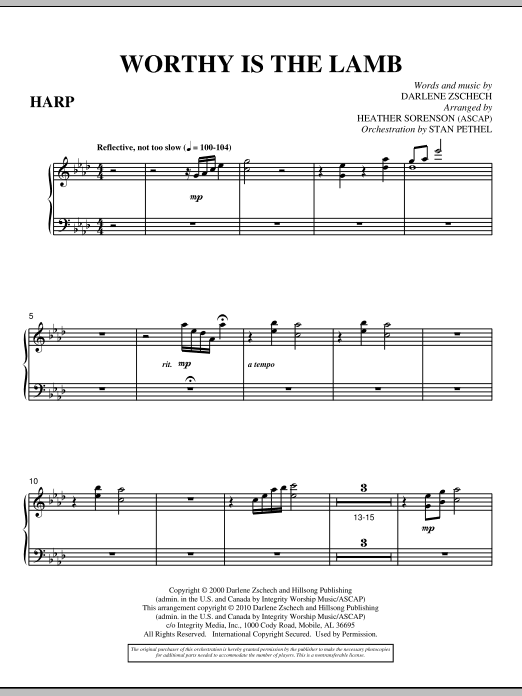 Learn to play Heather Sorenson Worthy Is The Lamb - Harp sheet music for Choir Instrumental Pak in minutes. Heather Sorenson Worthy Is The Lamb - Harp sheet music preview music notes and score for Choir Instrumental Pak including 3 page(s)