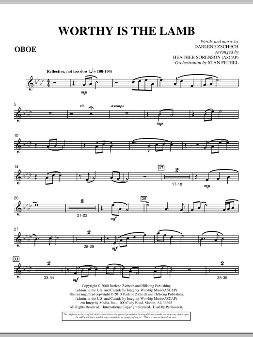 Learn to play Heather Sorenson Worthy Is The Lamb - Oboe sheet music for Choir Instrumental Pak in minutes. Heather Sorenson Worthy Is The Lamb - Oboe sheet music preview music notes and score for Choir Instrumental Pak including 2 page(s)