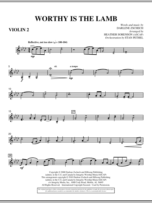 Learn to play Heather Sorenson Worthy Is The Lamb - Violin 2 sheet music for Choir Instrumental Pak in minutes. Heather Sorenson Worthy Is The Lamb - Violin 2 sheet music preview music notes and score for Choir Instrumental Pak including 3 page(s)