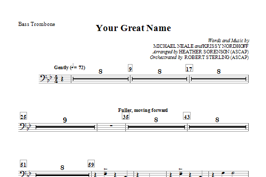 Learn to play Heather Sorenson Your Great Name - Bass Trombone sheet music for Choir Instrumental Pak in minutes. Heather Sorenson Your Great Name - Bass Trombone sheet music preview music notes and score for Choir Instrumental Pak including 1 page(s)