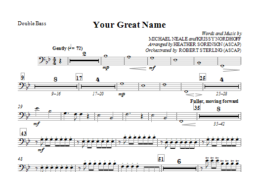 Learn to play Heather Sorenson Your Great Name - Double Bass sheet music for Choir Instrumental Pak in minutes. Heather Sorenson Your Great Name - Double Bass sheet music preview music notes and score for Choir Instrumental Pak including 1 page(s)