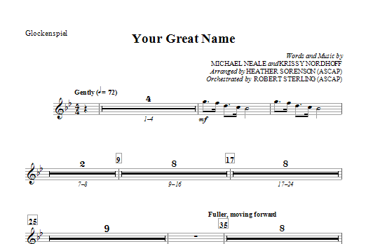 Learn to play Heather Sorenson Your Great Name - Glockenspiel sheet music for Choir Instrumental Pak in minutes. Heather Sorenson Your Great Name - Glockenspiel sheet music preview music notes and score for Choir Instrumental Pak including 1 page(s)