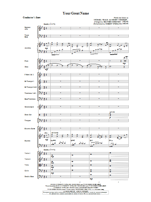 Learn to play Heather Sorenson Your Great Name - Score sheet music for Choir Instrumental Pak in minutes. Heather Sorenson Your Great Name - Score sheet music preview music notes and score for Choir Instrumental Pak including 24 page(s)