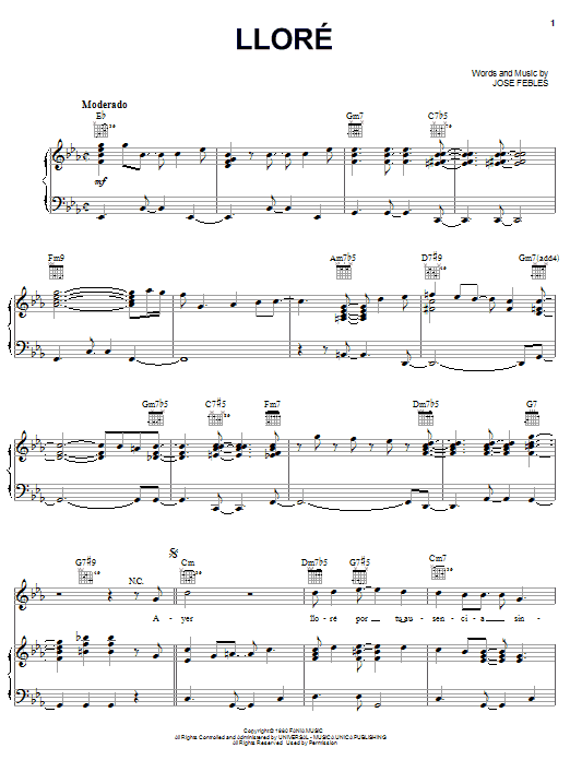 Hector Lavoe Llore sheet music, chords, lyrics - Printable PDF for Piano, Vocal & Guitar (Right-Hand Melody)