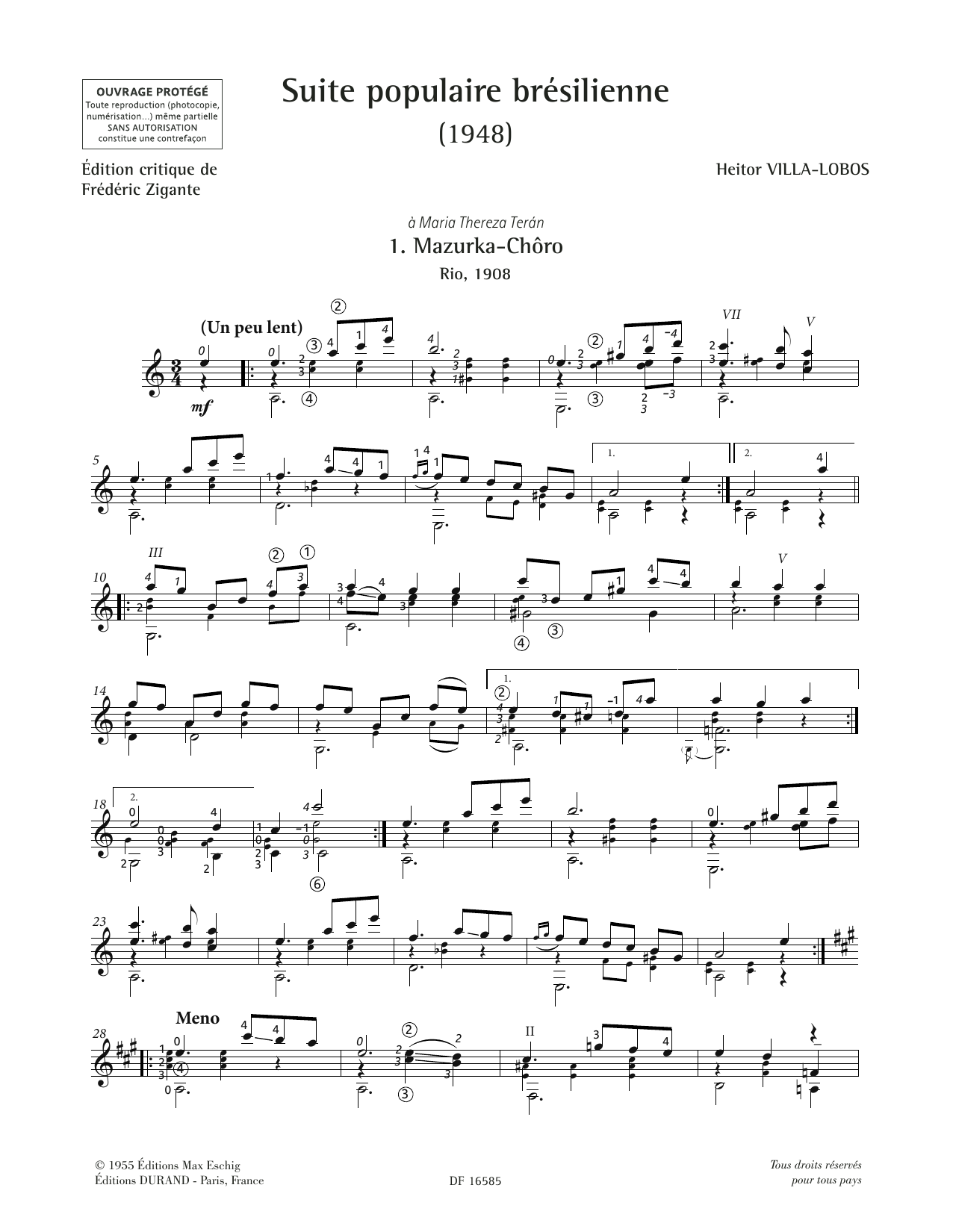 Heitor Villa-Lobos Mazurka-Choro sheet music, chords, lyrics - Printable PDF for Solo Guitar