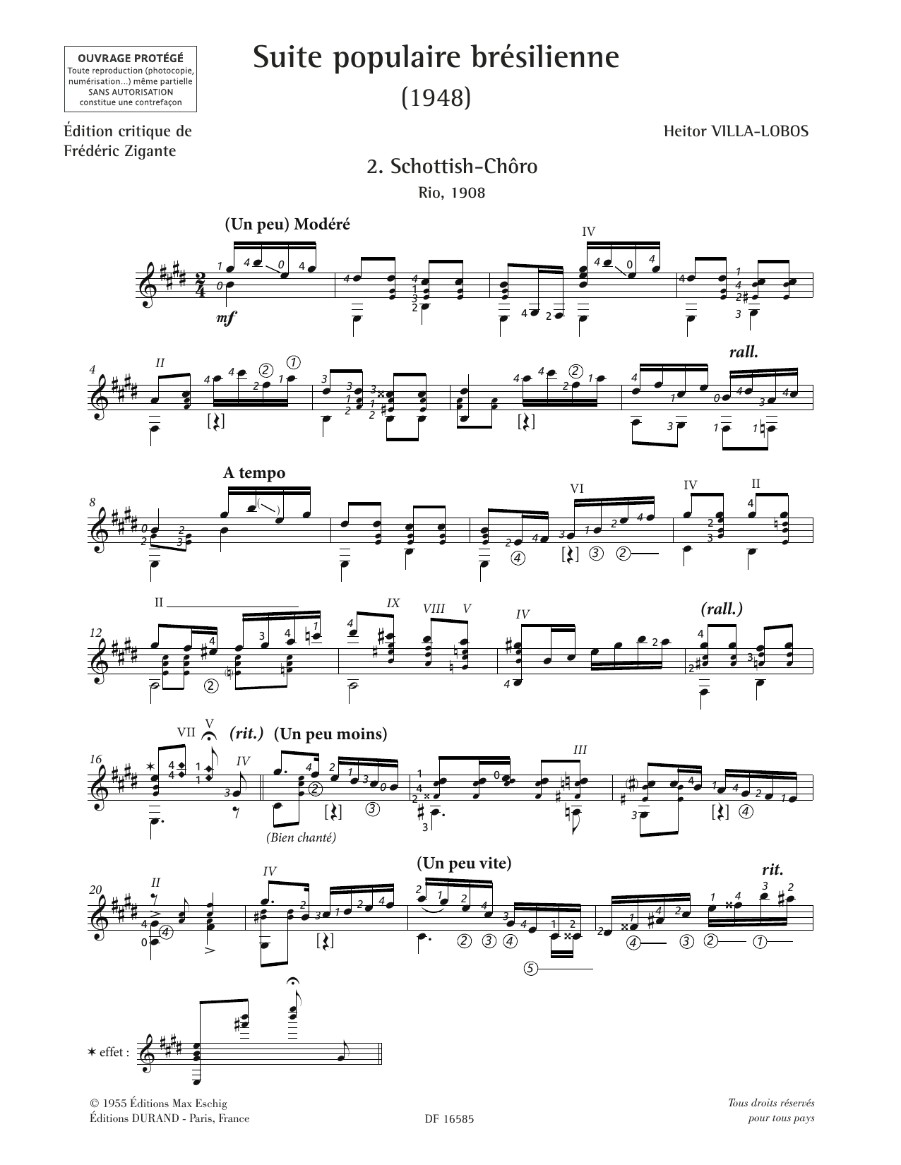 Heitor Villa-Lobos Schottish-Choro sheet music, chords, lyrics - Printable PDF for Solo Guitar