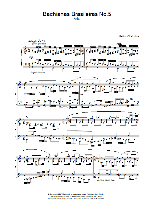 Heitor Villa-Lobos Bachianas Brasileiras No.5 sheet music preview music notes and score for Piano including 7 page(s)