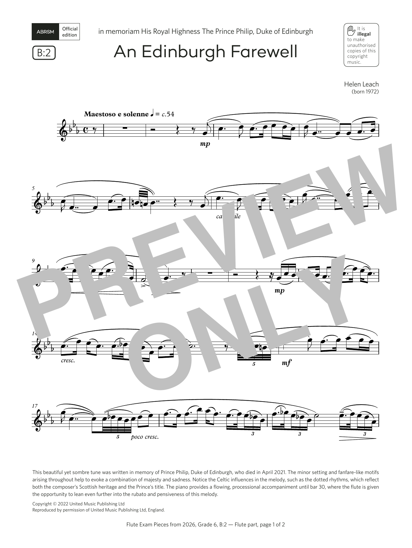 Helen Leach An Edinburgh Farewell (Grade 6, list B2, from the ABRSM Flute Syllabus from 2026) sheet music, chords, lyrics - Printable PDF for Flute Solo
