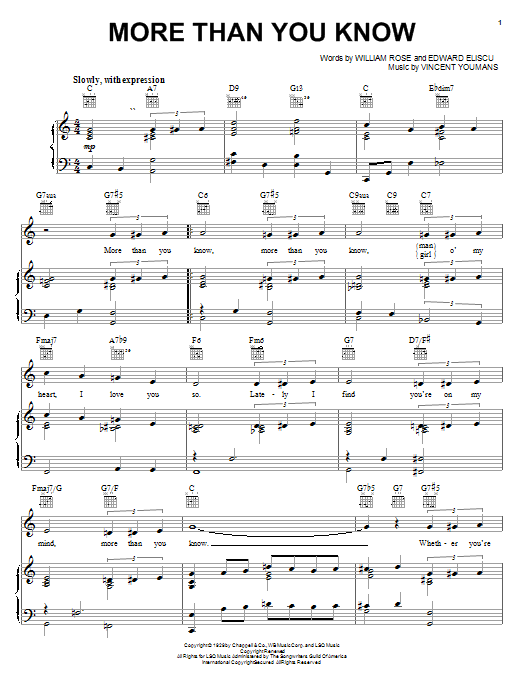 Learn to play Helen Morgan More Than You Know sheet music for Piano, Vocal & Guitar (Right-Hand Melody) in minutes. Helen Morgan More Than You Know sheet music preview music notes and score for Piano, Vocal & Guitar (Right-Hand Melody) including 3 page(s)