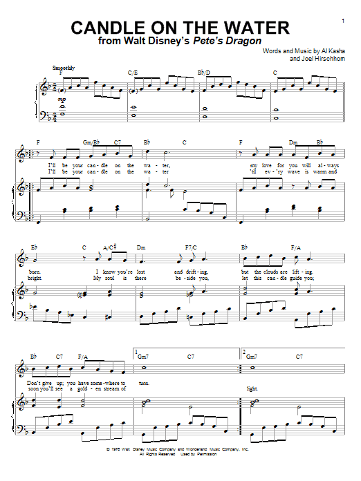 Learn to play Helen Reddy Candle On The Water sheet music for Piano & Vocal in minutes. Helen Reddy Candle On The Water sheet music preview music notes and score for Piano & Vocal including 3 page(s)