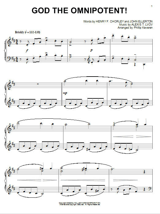 Henry F. Chorley God The Omnipotent! sheet music, chords, lyrics - Printable PDF for Piano