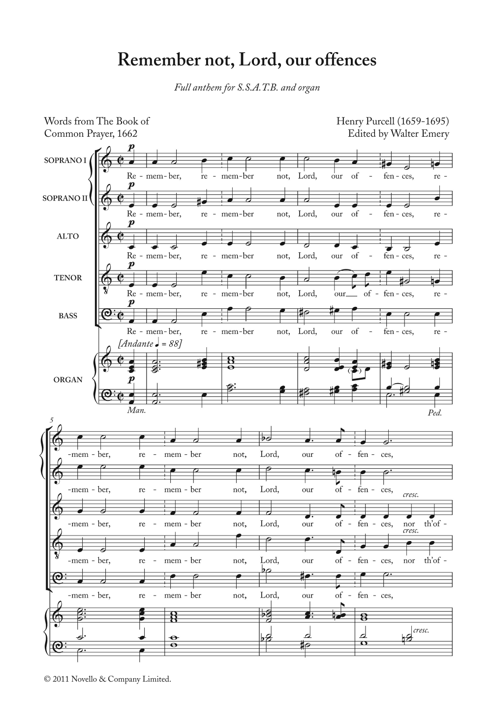 Henry Purcell Remember Not, Lord, Our Offences sheet music, chords, lyrics - Printable PDF for Piano, Vocal & Guitar