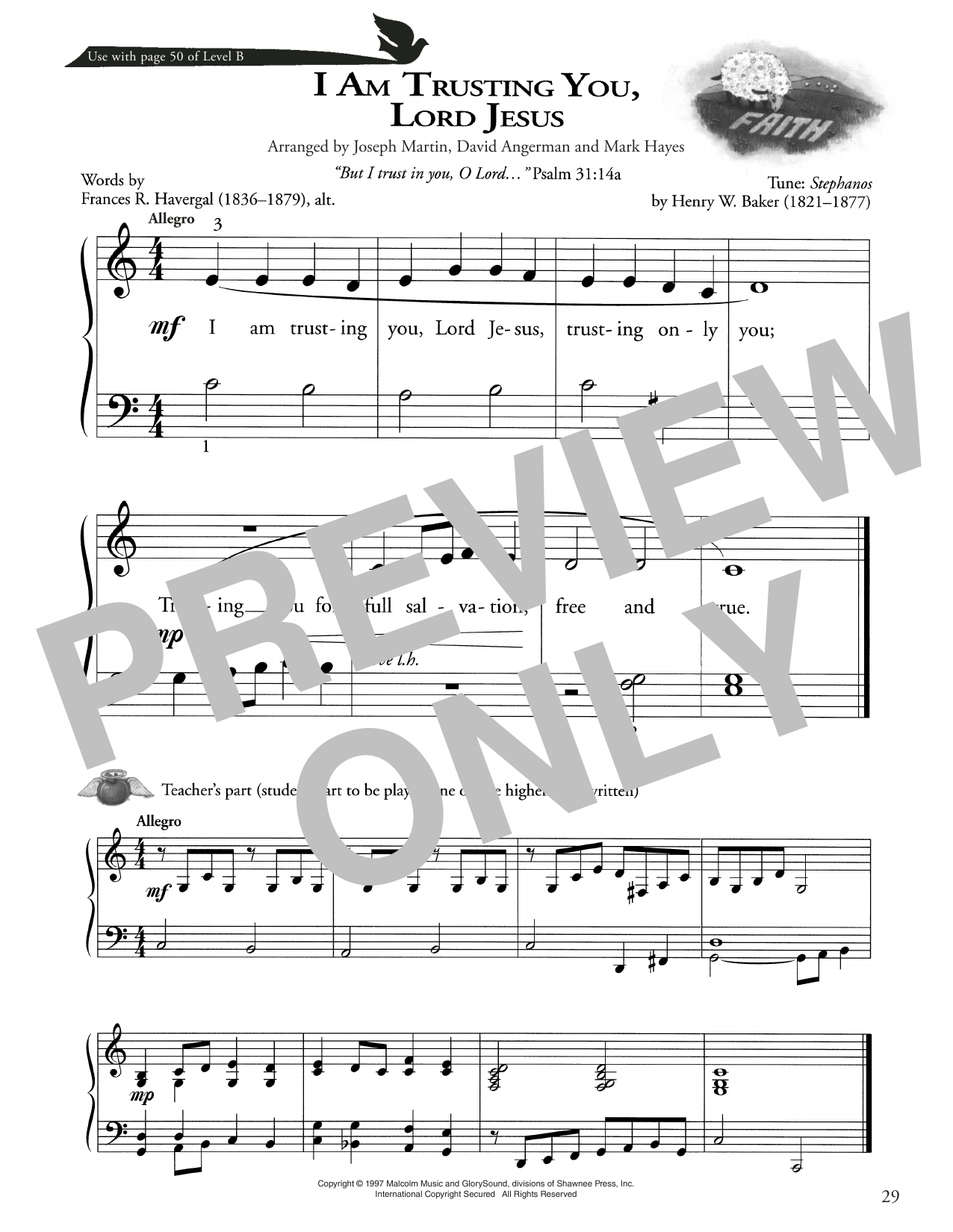 Henry W. Baker I Am Trusting You, Lord Jesus sheet music, chords, lyrics - Printable PDF for Piano Method