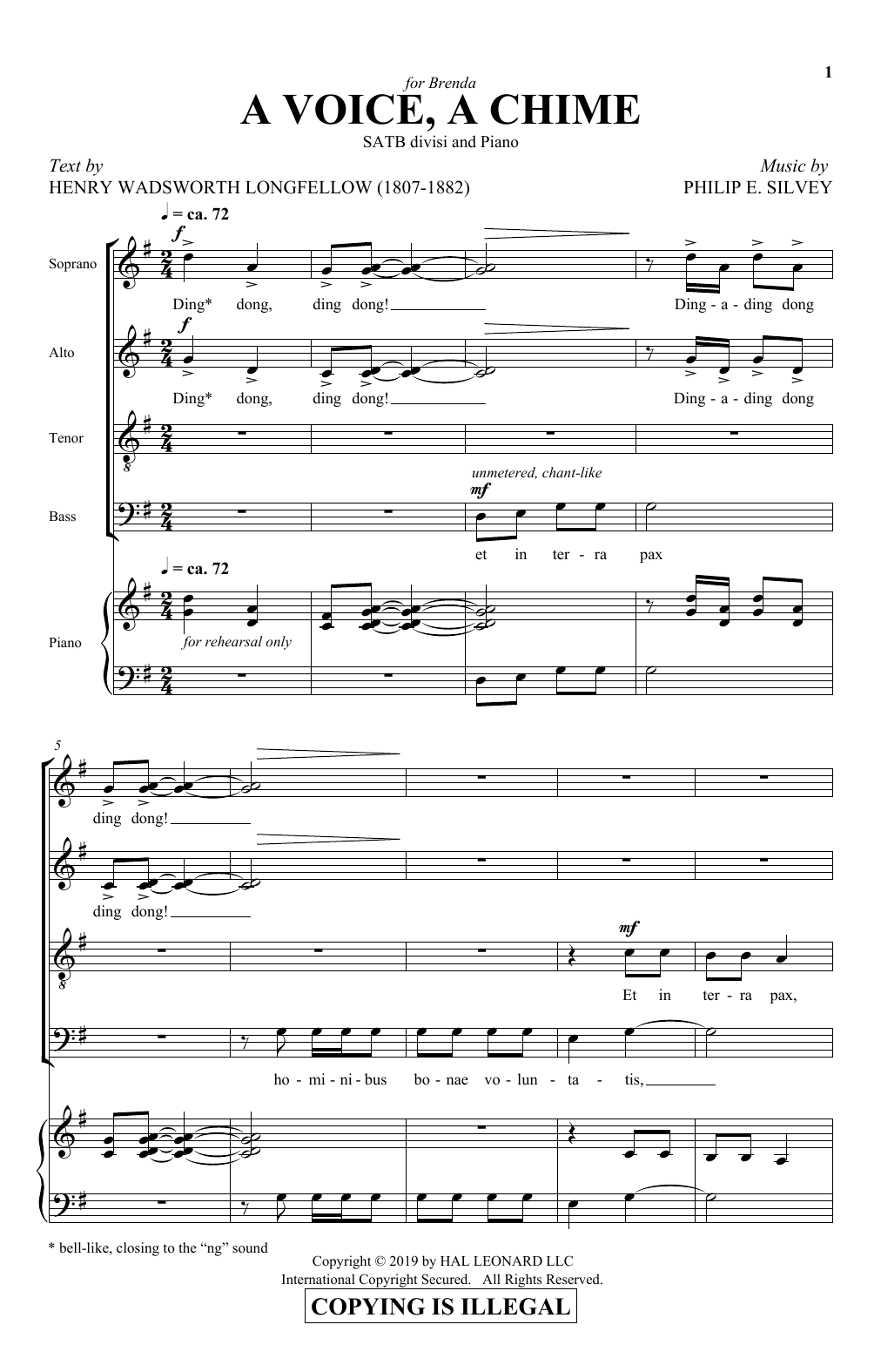 Henry Wadsworth Longfellow and Philip E. Silvey A Voice, A Chime sheet music, chords, lyrics - Printable PDF for SATB Choir