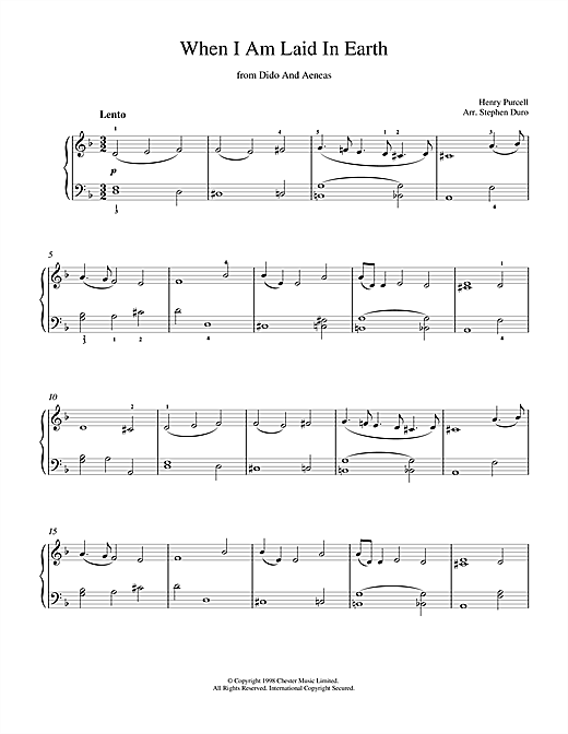 Learn to play Henry Purcell When I Am Laid In Earth (from Dido And Aeneas) sheet music for Piano in minutes. Henry Purcell When I Am Laid In Earth (from Dido And Aeneas) sheet music notes and chords
