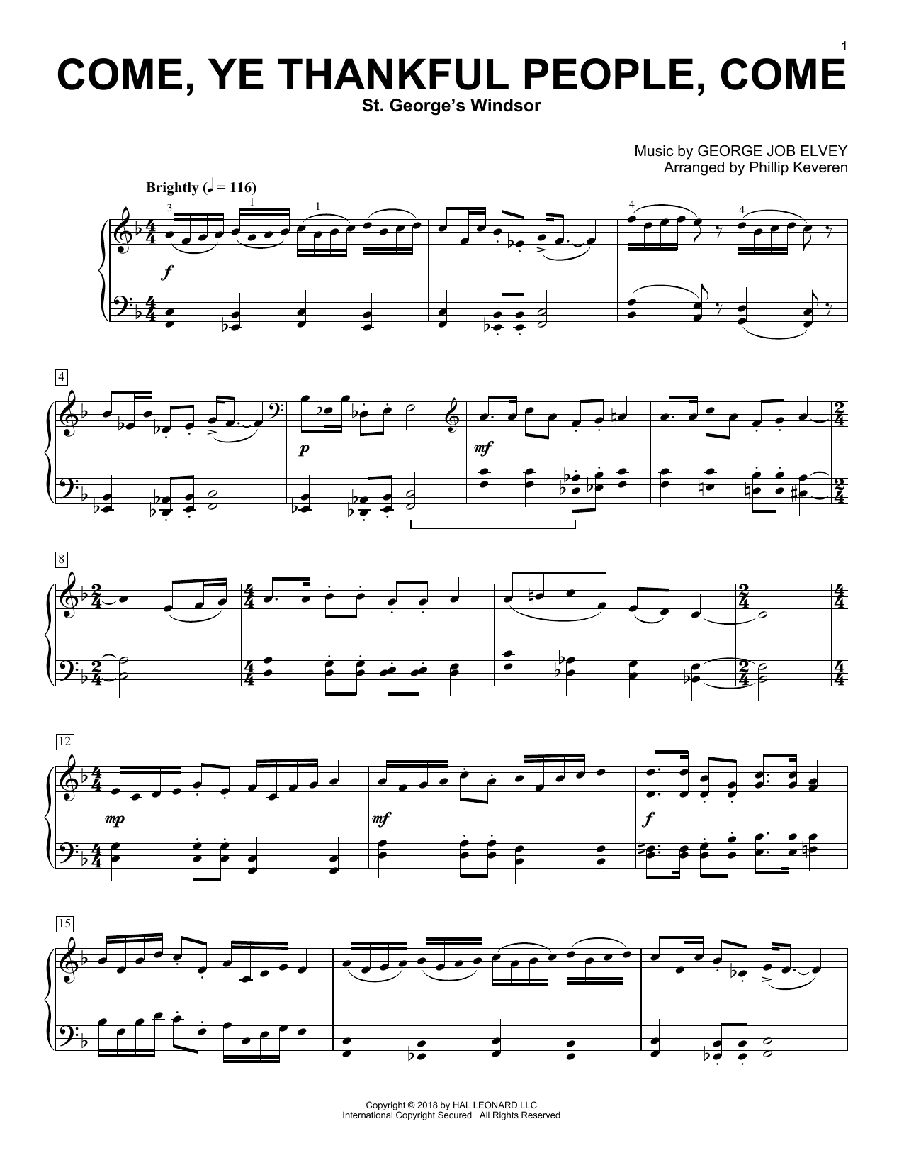 Learn to play George Job Elvey Come, Ye Thankful People, Come (arr. Phillip Keveren) sheet music for Piano in minutes. George Job Elvey Come, Ye Thankful People, Come (arr. Phillip Keveren) sheet music preview music notes and score for Piano including 3 page(s)