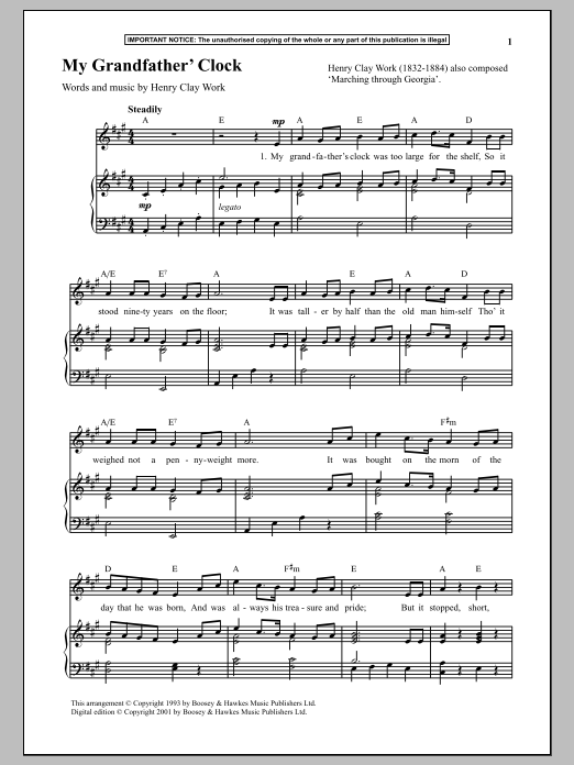 Learn to play Henry Clay Work My Grandfather's Clock sheet music for Piano in minutes. Henry Clay Work My Grandfather's Clock sheet music notes and chords