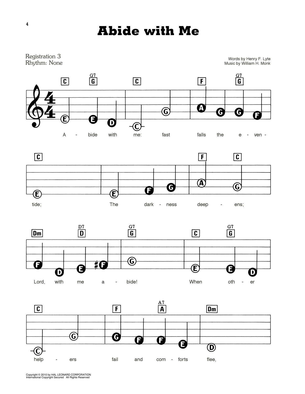 Learn to play Henry F. Lyte and William H. Monk Abide With Me sheet music for E-Z Play Today in minutes. Henry F. Lyte and William H. Monk Abide With Me sheet music preview music notes and score for E-Z Play Today including 2 page(s)