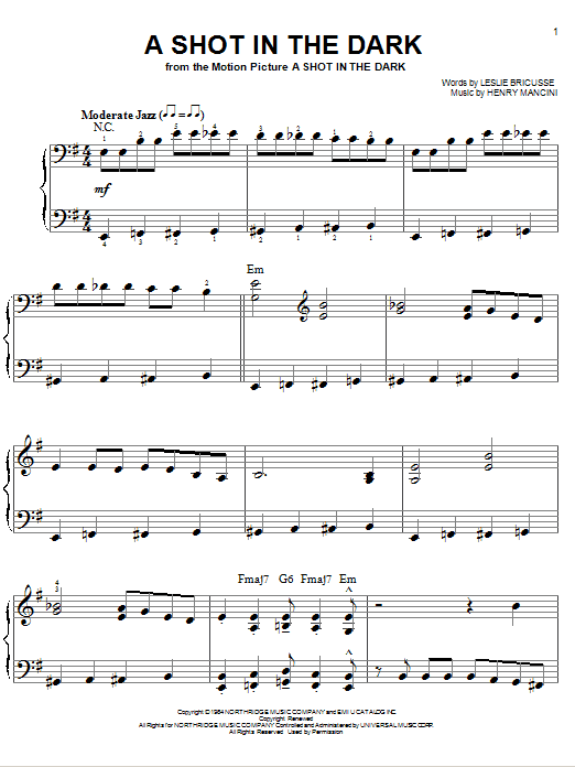 Learn to play Henry Mancini A Shot In The Dark sheet music for Easy Piano in minutes. Henry Mancini A Shot In The Dark sheet music preview music notes and score for Easy Piano including 3 page(s)