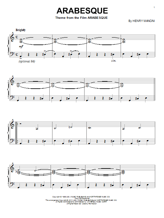 Learn to play Henry Mancini Arabesque sheet music for Piano in minutes. Henry Mancini Arabesque sheet music preview music notes and score for Piano including 5 page(s)