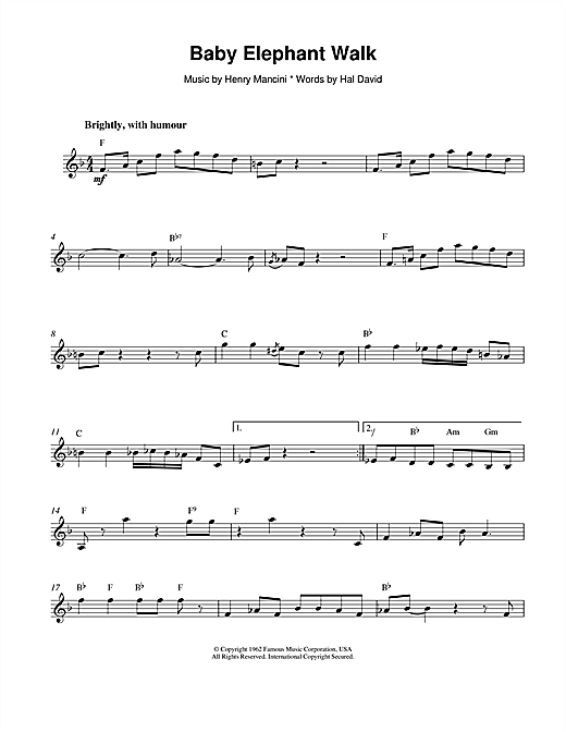 Learn to play Henry Mancini Baby Elephant Walk sheet music for Piano in minutes. Henry Mancini Baby Elephant Walk sheet music notes and chords