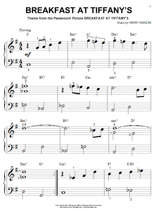 Learn to play Henry Mancini Breakfast At Tiffany's sheet music for Piano in minutes. Henry Mancini Breakfast At Tiffany's sheet music notes and chords