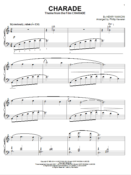 Learn to play Henry Mancini Charade sheet music for Piano in minutes. Henry Mancini Charade sheet music preview music notes and score for Piano including 6 page(s)