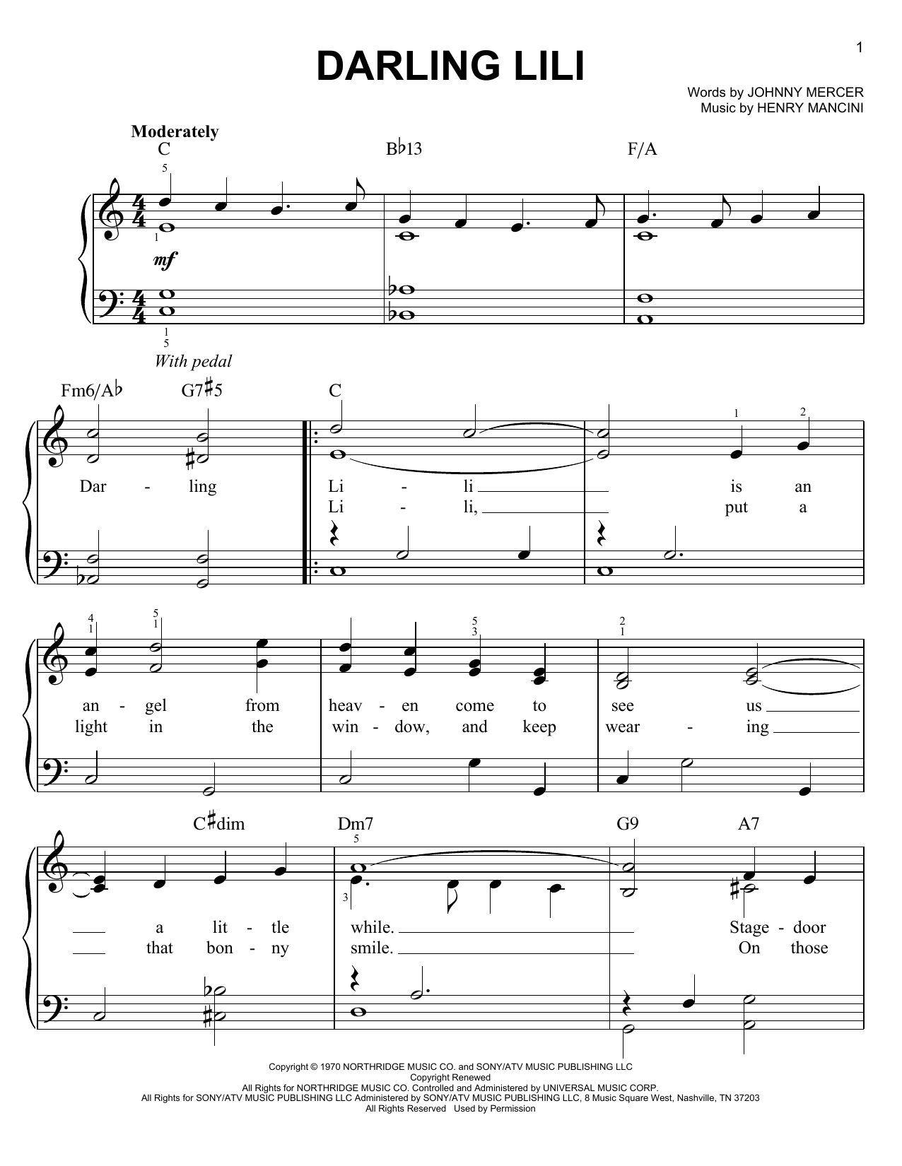 Learn to play Henry Mancini Darling Lili sheet music for Easy Piano in minutes. Henry Mancini Darling Lili sheet music preview music notes and score for Easy Piano including 4 page(s)