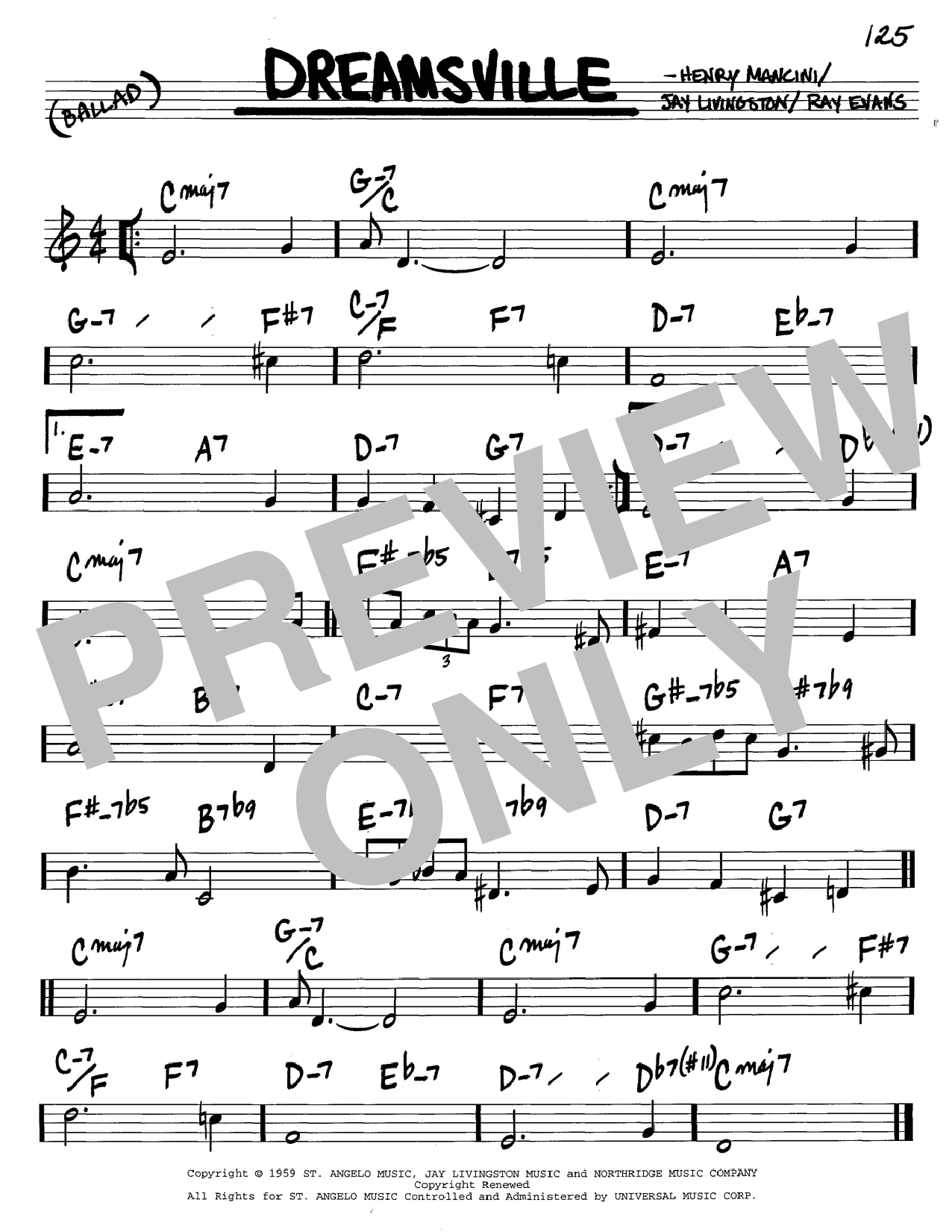 Henry Mancini Dreamsville sheet music preview music notes and score for Easy Piano including 3 page(s)