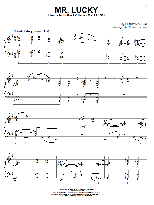 Learn to play Henry Mancini Mr. Lucky sheet music for Piano in minutes. Henry Mancini Mr. Lucky sheet music preview music notes and score for Piano including 5 page(s)