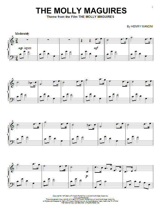 Learn to play Henry Mancini The Molly Maguires sheet music for Piano in minutes. Henry Mancini The Molly Maguires sheet music preview music notes and score for Piano including 2 page(s)