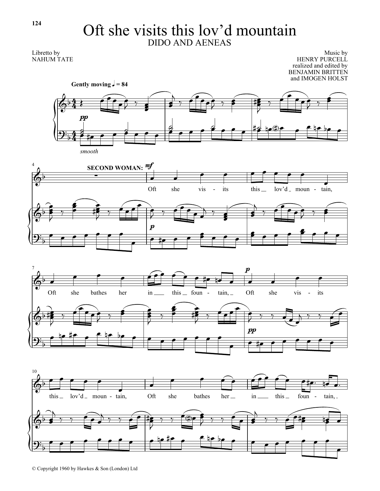 Henry Purcell Oft she visits this lov'd mountain (from Dido And Aeneas) sheet music preview music notes and score for Piano & Vocal including 3 page(s)