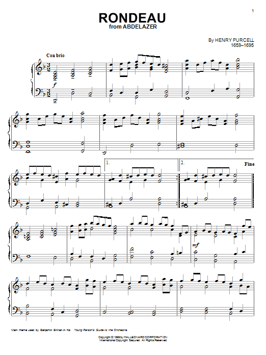 Learn to play Henry Purcell Rondeau sheet music for Piano in minutes. Henry Purcell Rondeau sheet music preview music notes and score for Piano including 2 page(s)