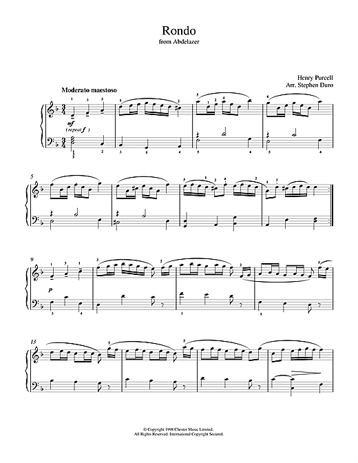 Learn to play Henry Purcell Rondo from Abdelazer sheet music for Piano in minutes. Henry Purcell Rondo from Abdelazer sheet music notes and chords