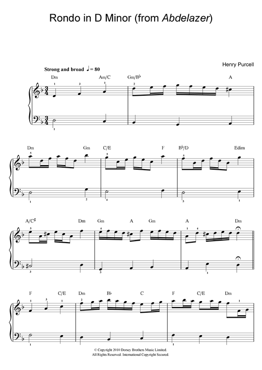 Learn to play Henry Purcell Rondo in D Minor (from Abdelazer) sheet music for Flute in minutes. Henry Purcell Rondo in D Minor (from Abdelazer) sheet music notes and chords