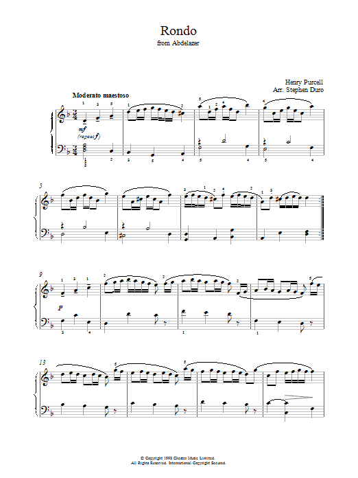 Learn to play Henry Purcell Rondo from Abdelazer sheet music for Piano in minutes. Henry Purcell Rondo from Abdelazer sheet music preview music notes and score for Piano including 2 page(s)