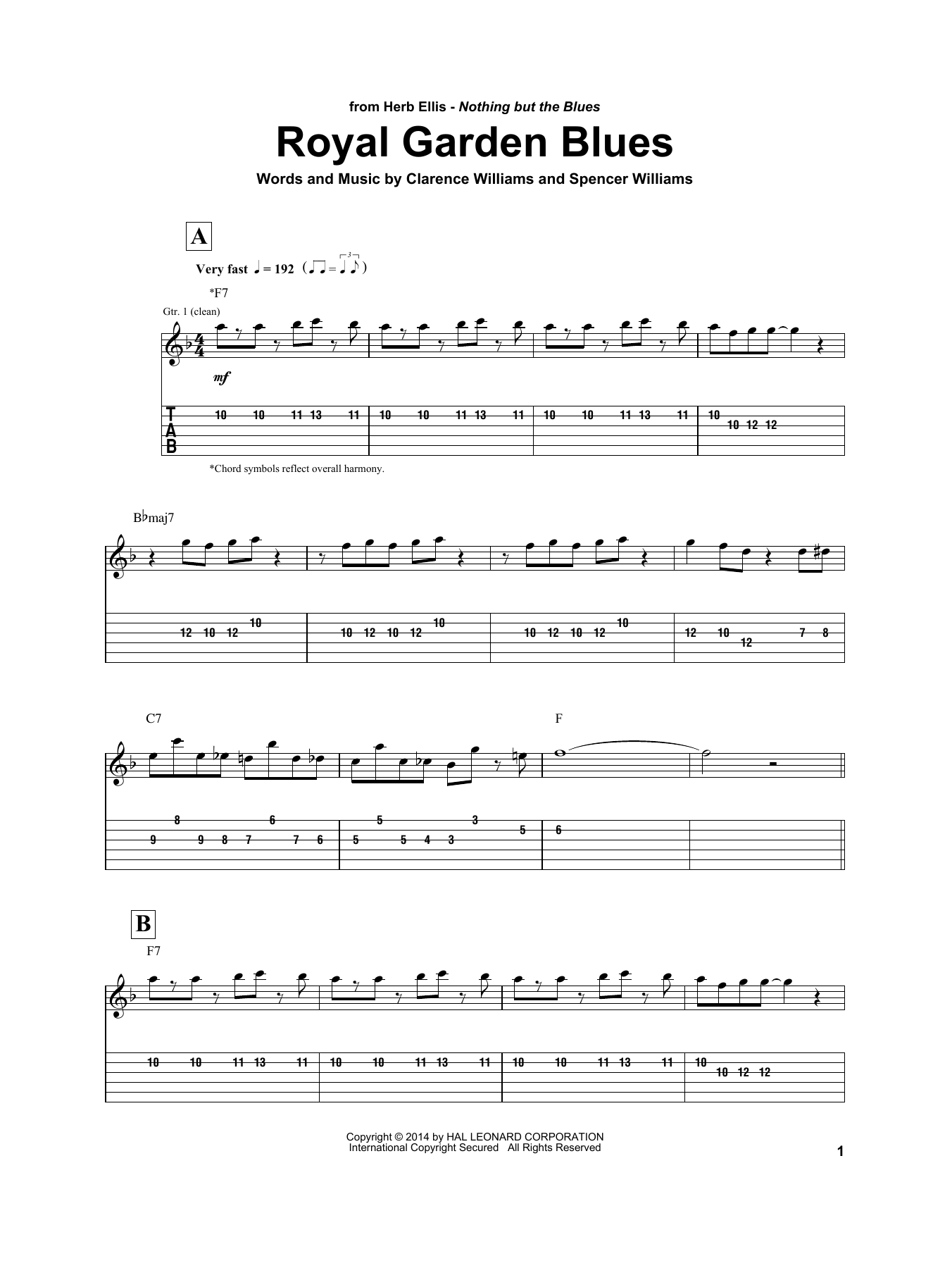 Learn to play Herb Ellis Royal Garden Blues sheet music for Electric Guitar Transcription in minutes. Herb Ellis Royal Garden Blues sheet music notes and chords