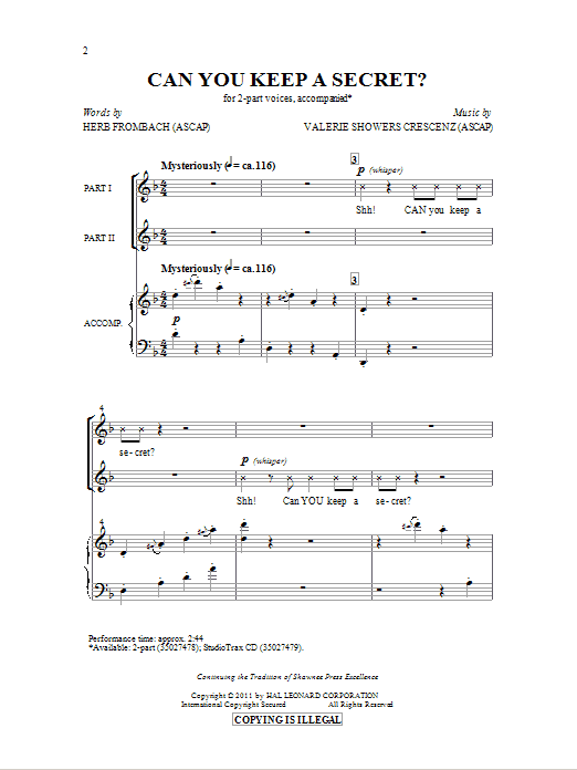 Herb Frombach Can You Keep A Secret? sheet music preview music notes and score for 2-Part Choir including 10 page(s)