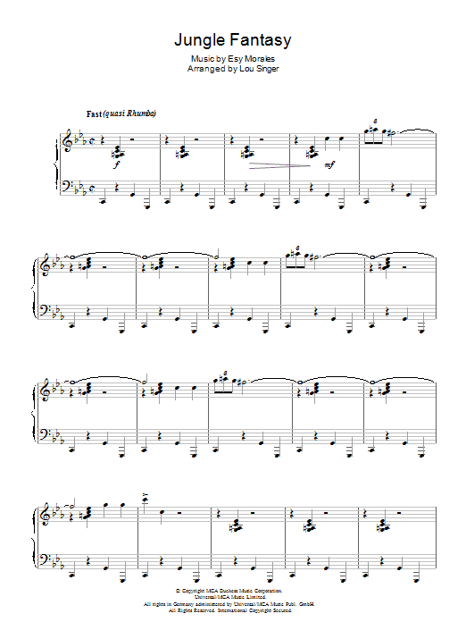 Learn to play Esy Morales Jungle Fantasy sheet music for Piano in minutes. Esy Morales Jungle Fantasy sheet music preview music notes and score for Piano including 8 page(s)