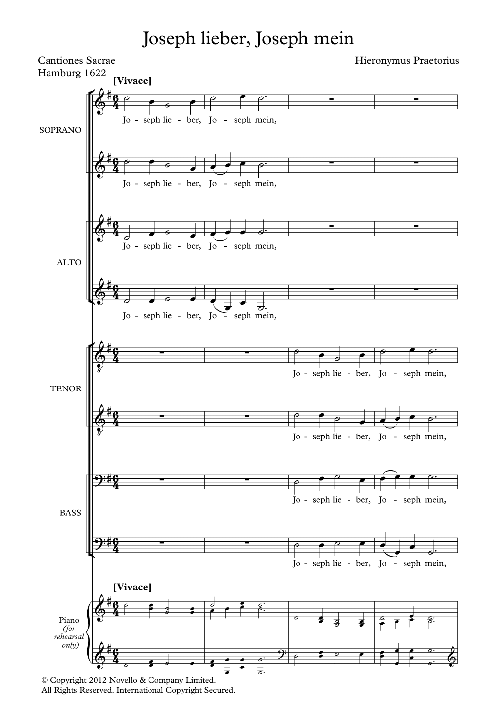 Hieronymus Praetorius Joseph, Lieber Joseph Mein sheet music, chords, lyrics - Printable PDF for Choir