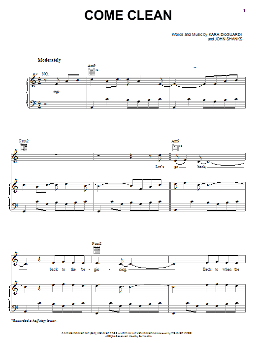 Learn to play Hilary Duff Come Clean sheet music for Piano, Vocal & Guitar (Right-Hand Melody) in minutes. Hilary Duff Come Clean sheet music preview music notes and score for Piano, Vocal & Guitar (Right-Hand Melody) including 8 page(s)