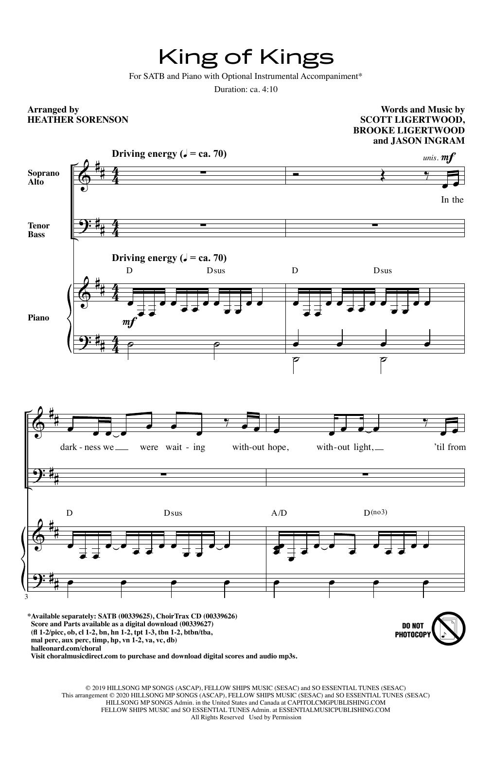 Hillsong Worship King Of Kings (arr. Heather Sorenson) sheet music, chords, lyrics - Printable PDF for SATB Choir