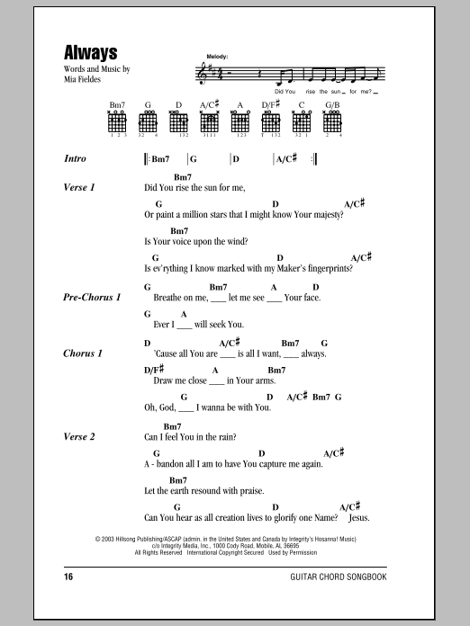 Learn to play Hillsong United Always sheet music for Lyrics & Chords in minutes. Hillsong United Always sheet music notes and chords