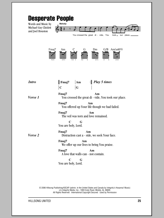 Learn to play Hillsong United Desperate People sheet music for Lyrics & Chords in minutes. Hillsong United Desperate People sheet music notes and chords