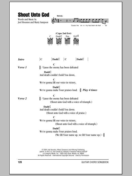 Learn to play Hillsong United Shout Unto God sheet music for Lyrics & Chords in minutes. Hillsong United Shout Unto God sheet music notes and chords