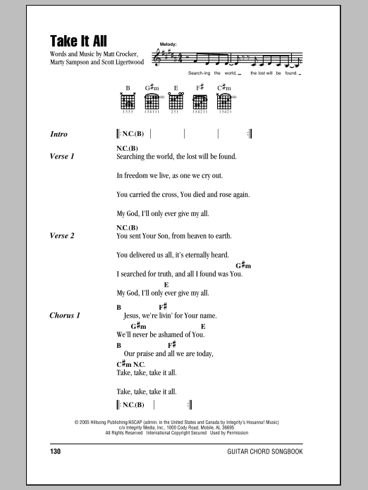 Learn to play Hillsong United Take It All sheet music for Lyrics & Chords in minutes. Hillsong United Take It All sheet music notes and chords