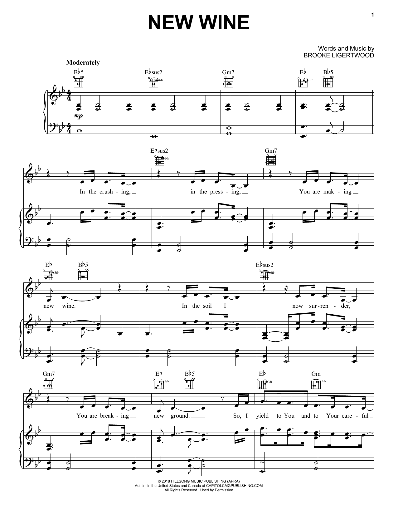 Hillsong Worship "New Wine" Sheet Music & Chords Download 5Page