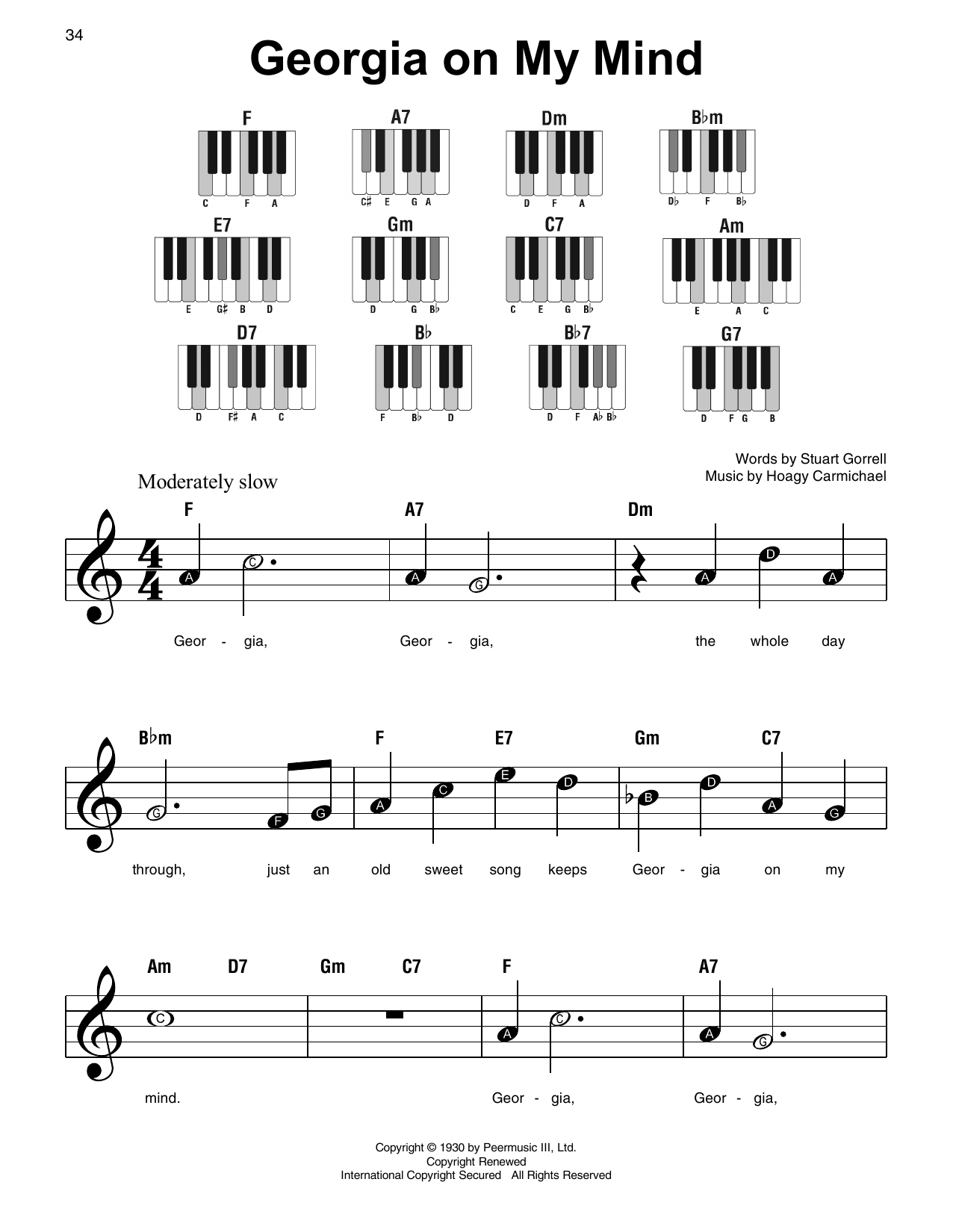 Learn to play Hoagy Carmichael Georgia On My Mind sheet music for Piano in minutes. Hoagy Carmichael Georgia On My Mind sheet music notes and chords
