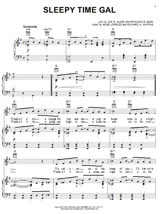 Learn to play Hoagy Carmichael Sleepy Time Gal sheet music for Piano, Vocal & Guitar (Right-Hand Melody) in minutes. Hoagy Carmichael Sleepy Time Gal sheet music notes and chords