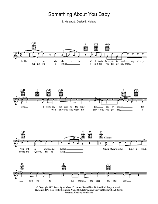 Holland-Dozier-Holland Something About You Baby sheet music preview music notes and score for Melody Line, Lyrics & Chords including 2 page(s)